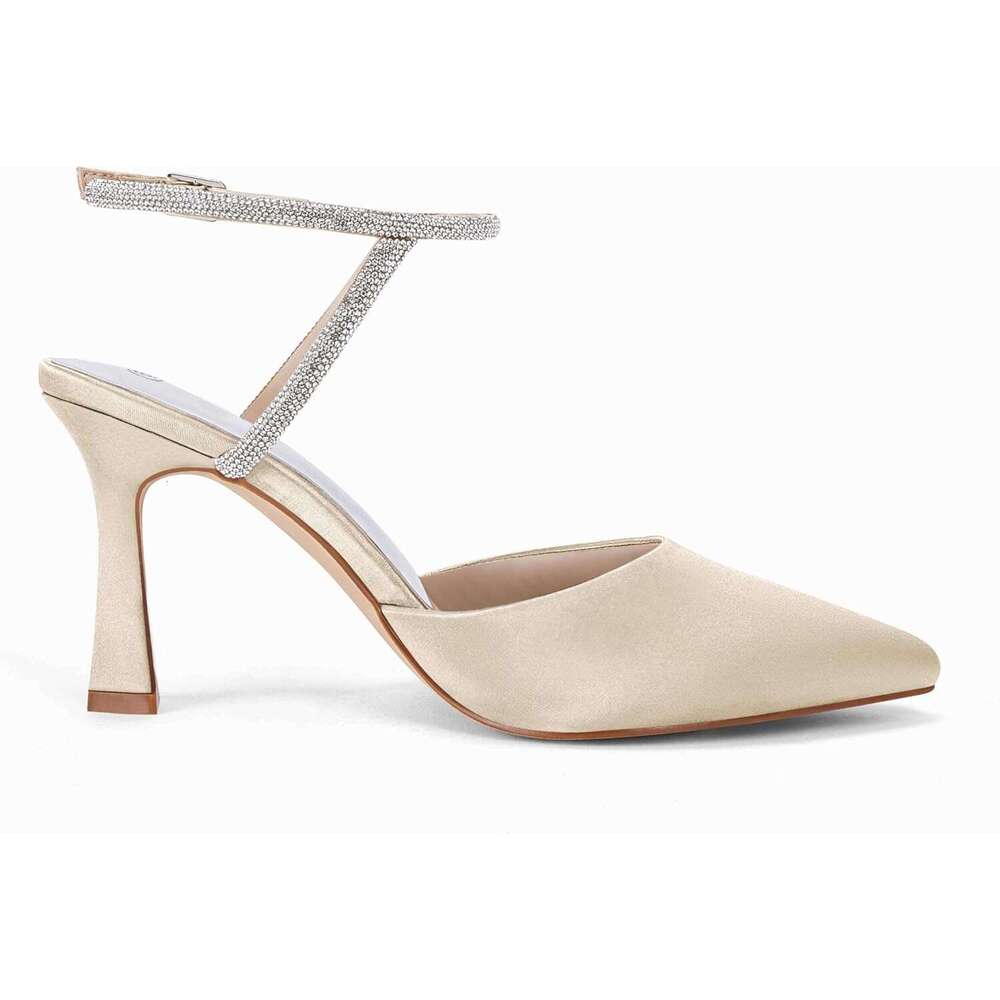 Women Rhinestone Heels Kitten High Satin Pumps Pointed Toe Sparkly Sexy Wedding Dress Shoes MOJIDASHU