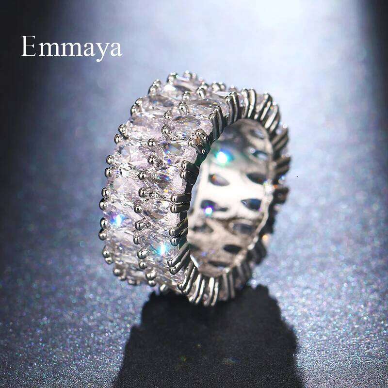 EMMAYA Handmade Eternity Promise Gold Color Crystal Ring AAA CZ Zirconia Engagement Wedding Band Rings Women Men Finger Party Je H260312