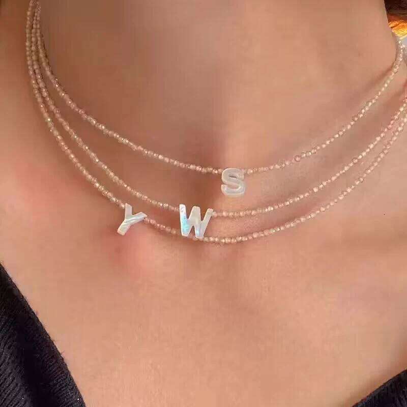 Stainless Steel Shell Initial Women Shining Crystal Mother of Pearl Letter Fashion Necklace Femmel Jewelry H260312