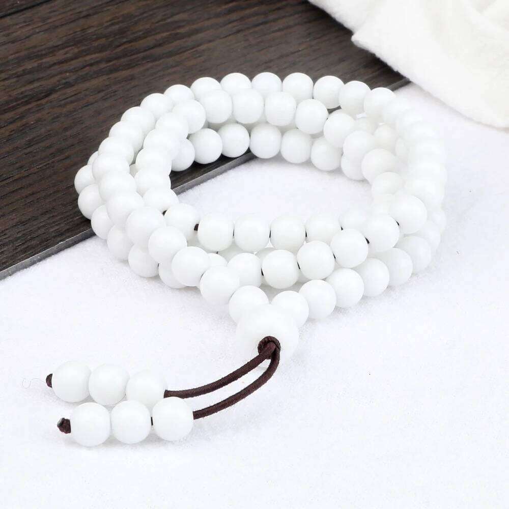 6mm White Porcelain Beaded Necklace 108 Japamala Beads Natural Stone Handmade Men Fashion Yoga Meditation Jewelry Gifts H260312