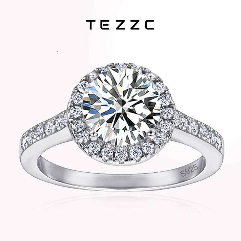 Tezzc 2ct Moissanite Halo Engagement Ring For Women S925 Sterling Silver Wedding Rings With certificate Fine Jewelry Wholesale H260312