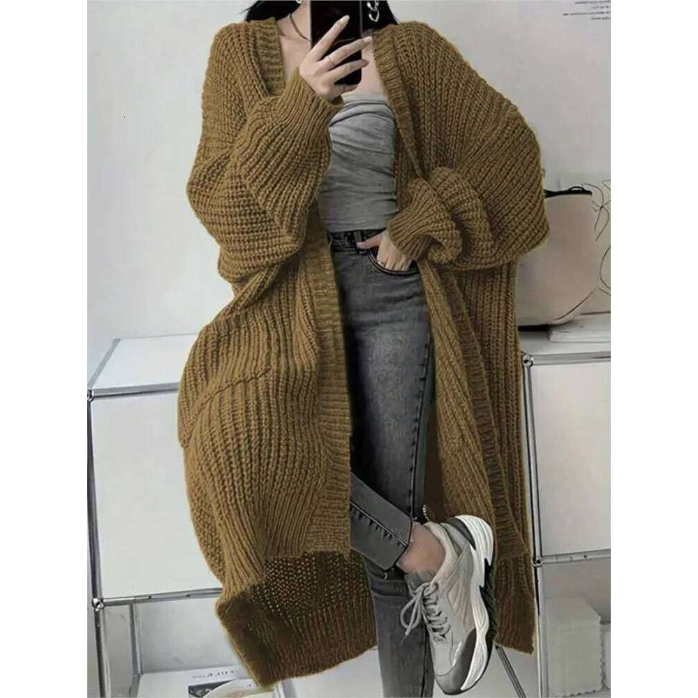Woman's Knitted Casual Coat Autumn Winter Fashion Long Sleeves With Pocket Cardigan Sweater Ladies Comfort Warm Sweaters