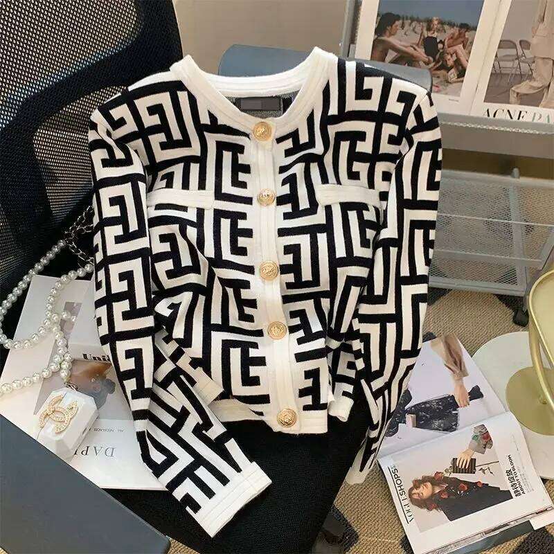 Spring Autumn Jacket Women Knitted Cropped Cardigan High-end Luxury Clothes Short Tops Sweater Trend Coats Z260314