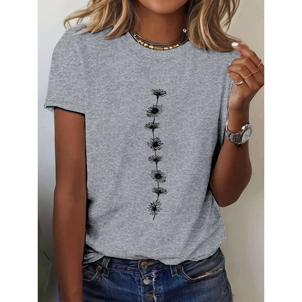 Women'S Print T-Shirt Short Sleeve Crew Neck Top Perfect for Summer Casual Wear Sunflower Graphic Tee Z260314
