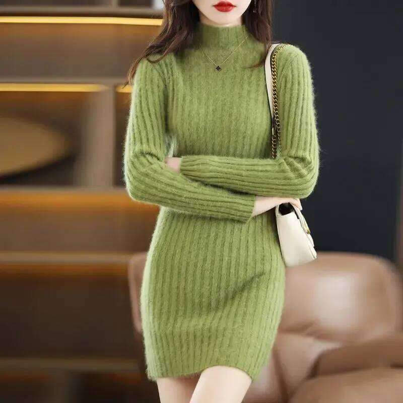 Imitation Mink Fur Chic Fashion Sweater Dress Winter Women Autumn Half High Collar Loose Pullover Korean Knitted Dresses Z260313