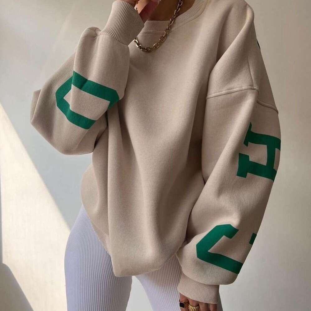 2026 Cross-border European and American women's casual fashion printed thick versatile long-sleeve sweatshirt