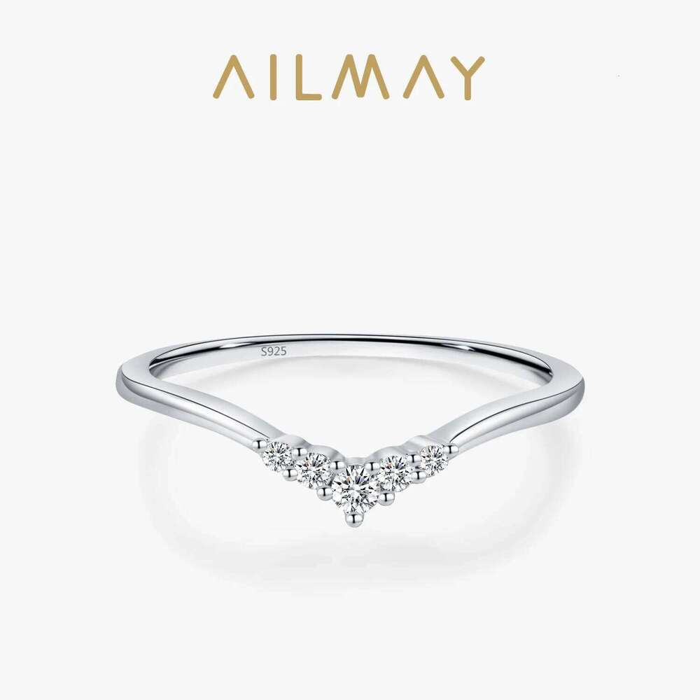 Ailmay 925 Sterling Silver V-Shaped Dolphin Fish Tail Design Ring For Female Fashion Mother's Day Gift Jewelry H260312