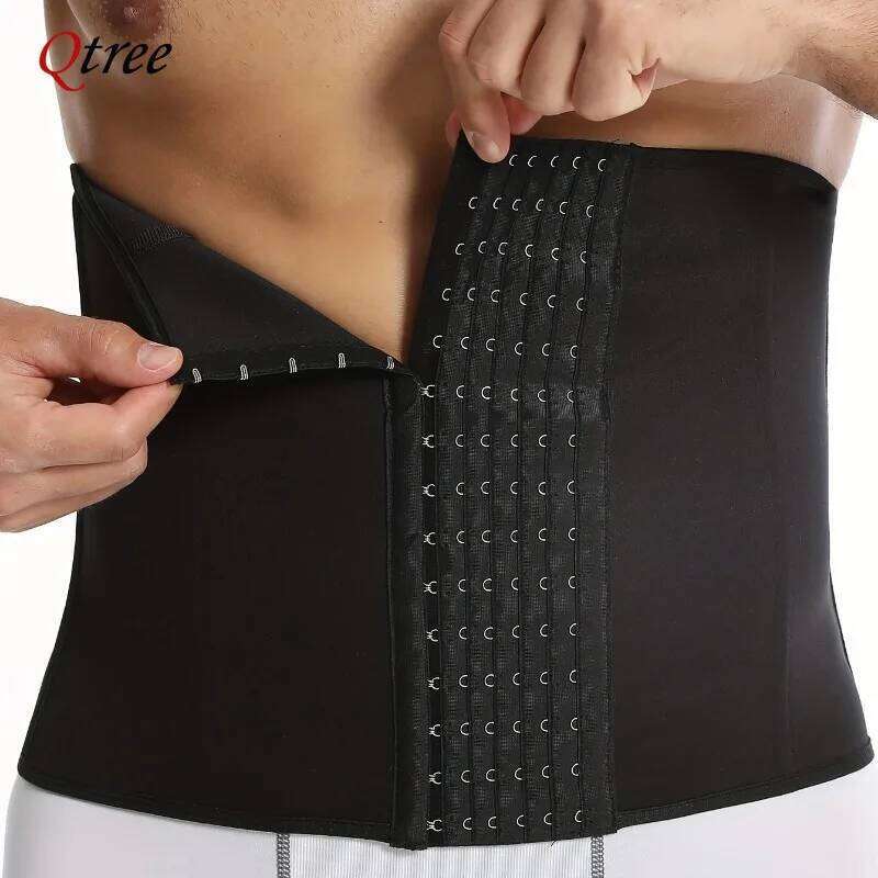 Qtree Men Slimming Body Shaper Corset S-6XL Plus Size Hooks Waist Belt 7 Steel Bone Compression Tummy Control Strap 26Y0313