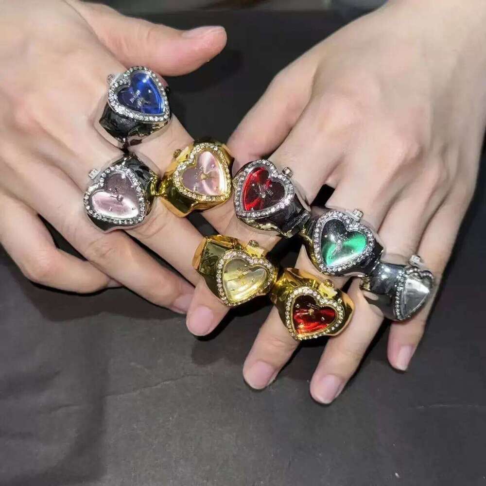 Fashion Heart Shaped Real Rings for Women Men Gold Silver Color Stainless Steel Case Quartz Movement Battery Clock H260312