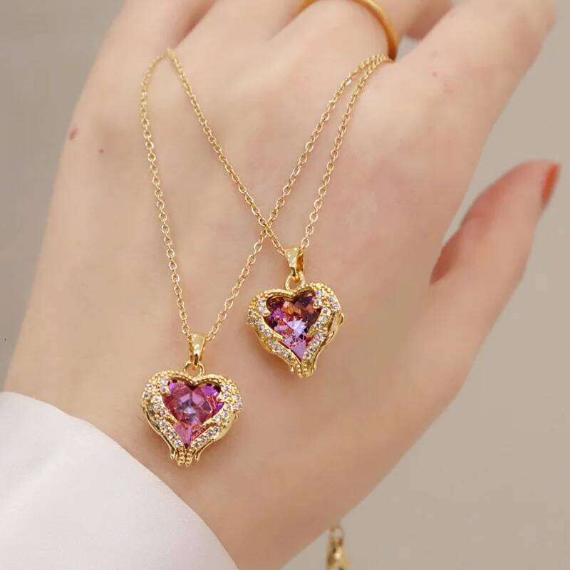 Fashion Simple Creative Ocean Necklace Exquisite Heart Angel Wings Colorful Crystal Pendant High Quality Gifts for Girls H260312