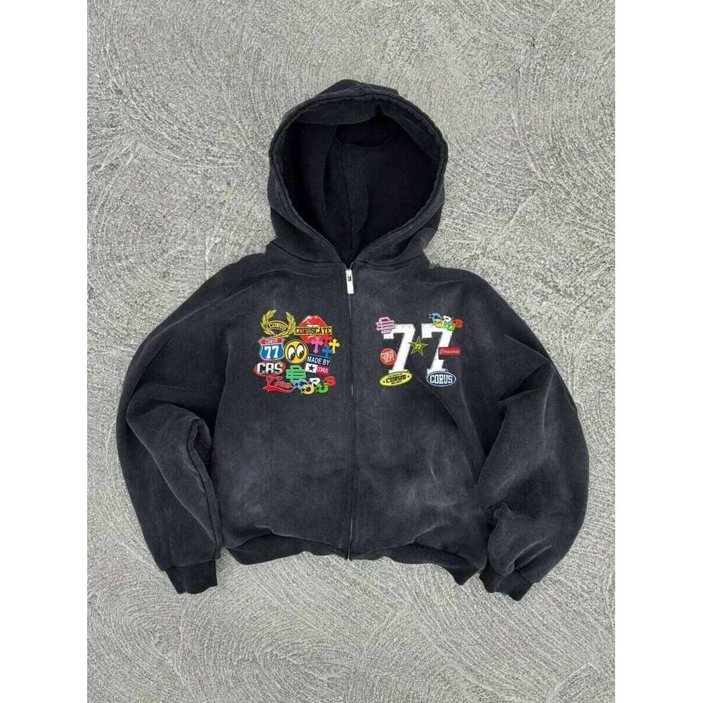 New Trend Y2K Personalized Printed Sweatshirt Men's Harajuku Jacket Gothic Zipper Casual Sportswear Loose Fashion Hoodie 26Y0313