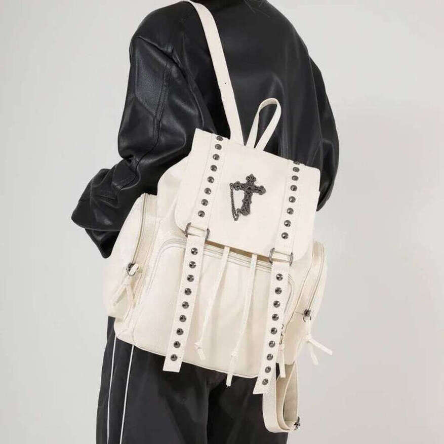 OLOEY Rivet Y2k Backpack Women Gothic Punk PU Leather Shoulder Ladies Vintage Harajuku Backpacks College Large Capacity School Bag Premium Backpack