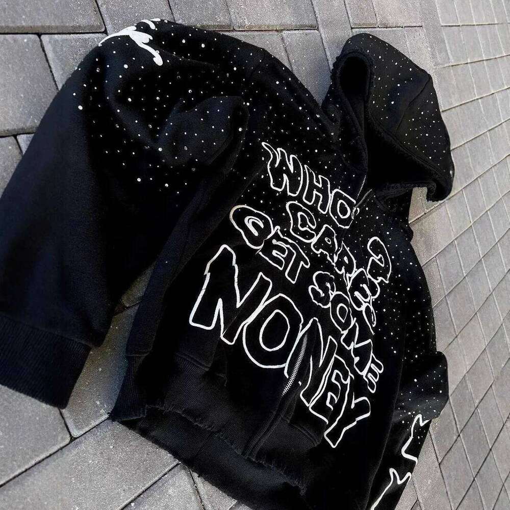 Y2K trendy American letter pattern loose casual hooded zipper retro hoodie fashionable jacket Z260315
