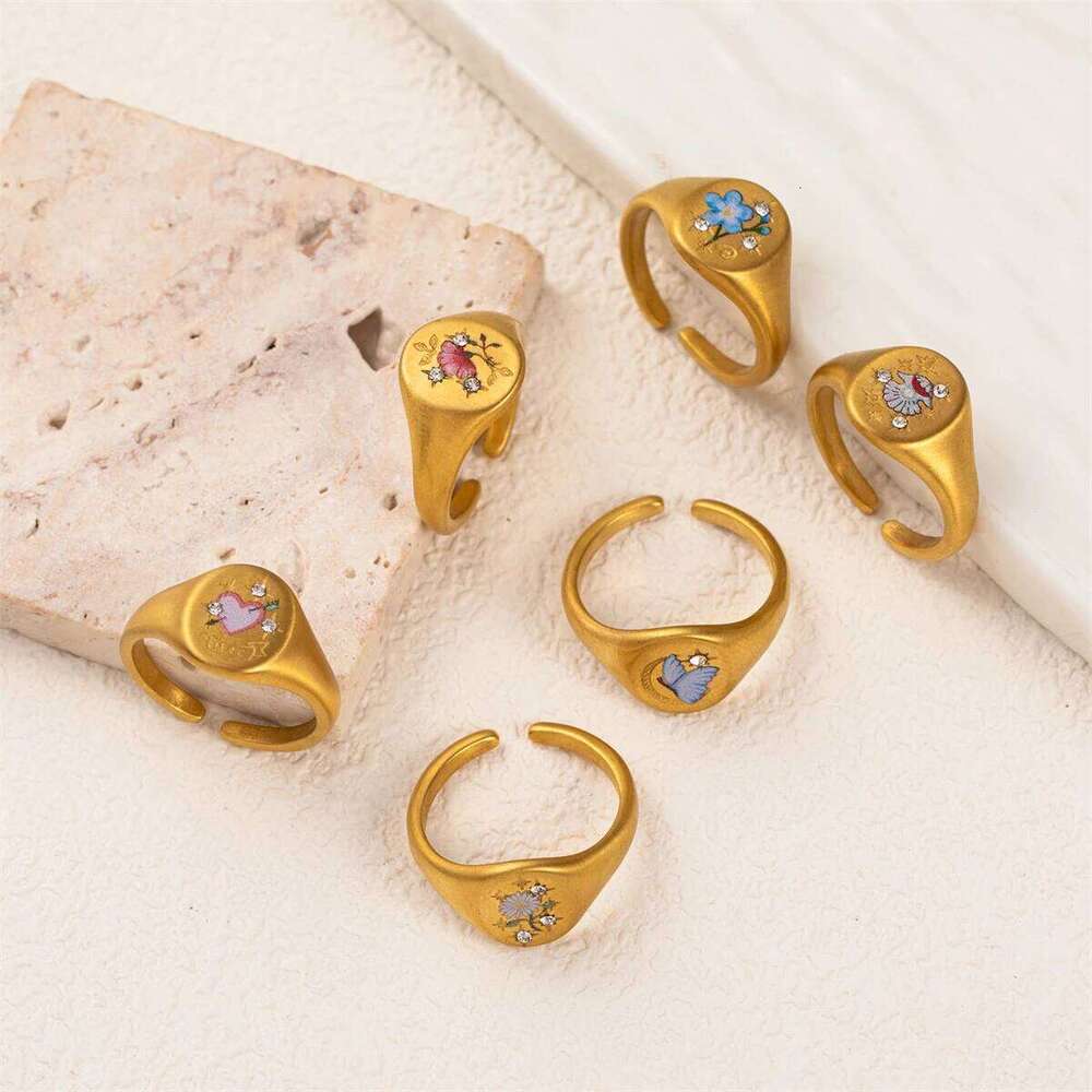 Stainless steel fashionable popular Valentine's Day lion mermaid painted ring with gold plating and color preservation H260312