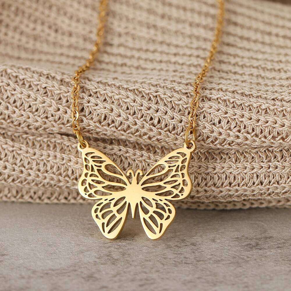 Stainless Steel Necklaces ly Gold Silver Color Butterfly Pendant Collar Chain Necklace For Women Jewelry Party Friends Gifts H260312