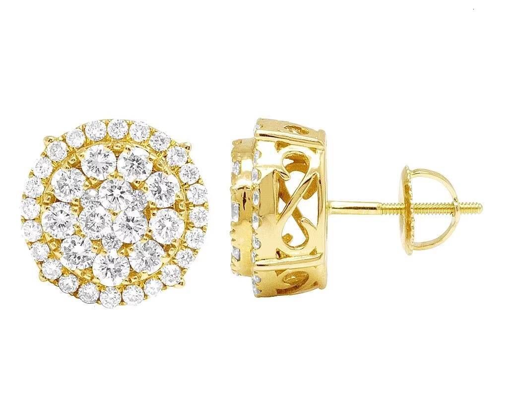 Classic Style Yellow Gold Plated With Round Moissanite Diamond Elegant Stud Earrings For Women Weddings and Gifts