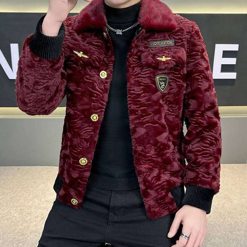 High Quality Gold Mink Thick Woolen Fur Masculina Winter Warm Coats Clothing Men's Faux Leather Jacket Men Z260313