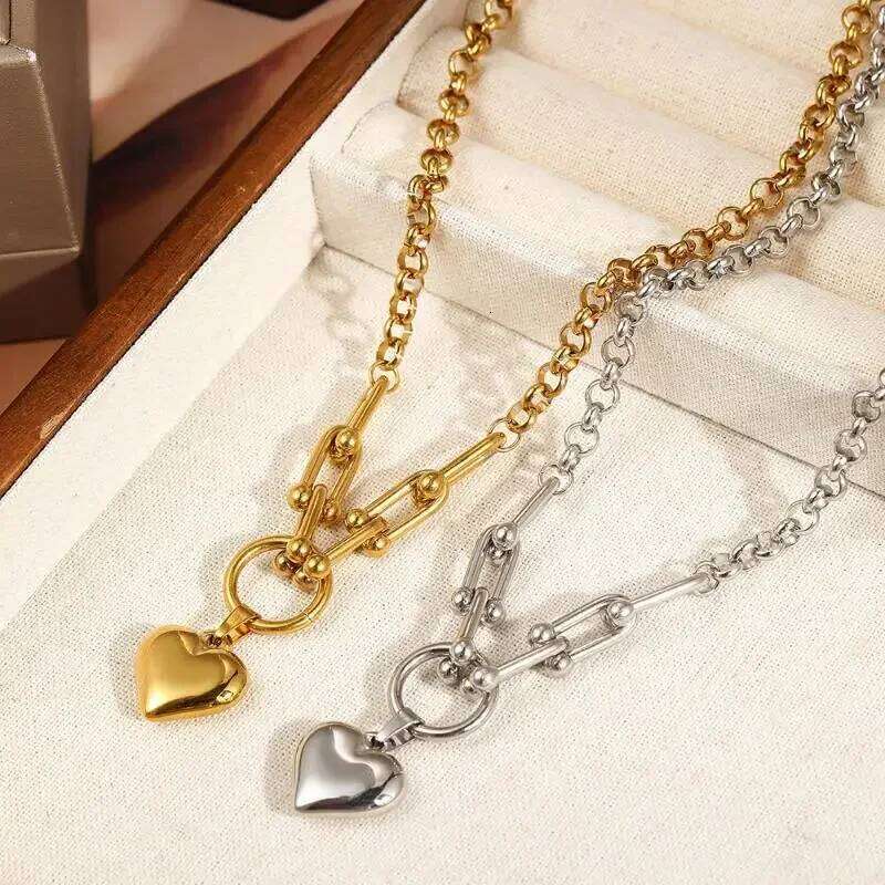 Fashion Vintage Stainless Steel Heart Pendant For Women Choker Necklace Non-Fading Accessories H260312