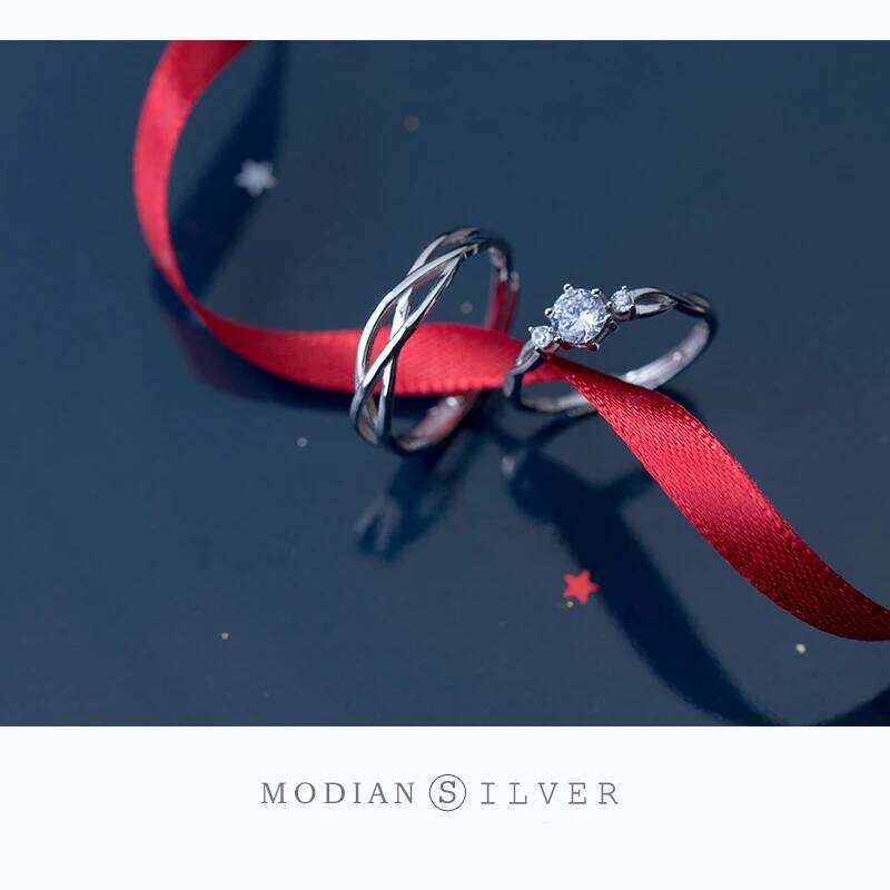 Modian Romantic Sparkling AAA Zircon Line for Men and Women Fashion 925 Sterling Silver A Pair rs Wedding Ring Jewelry H260312