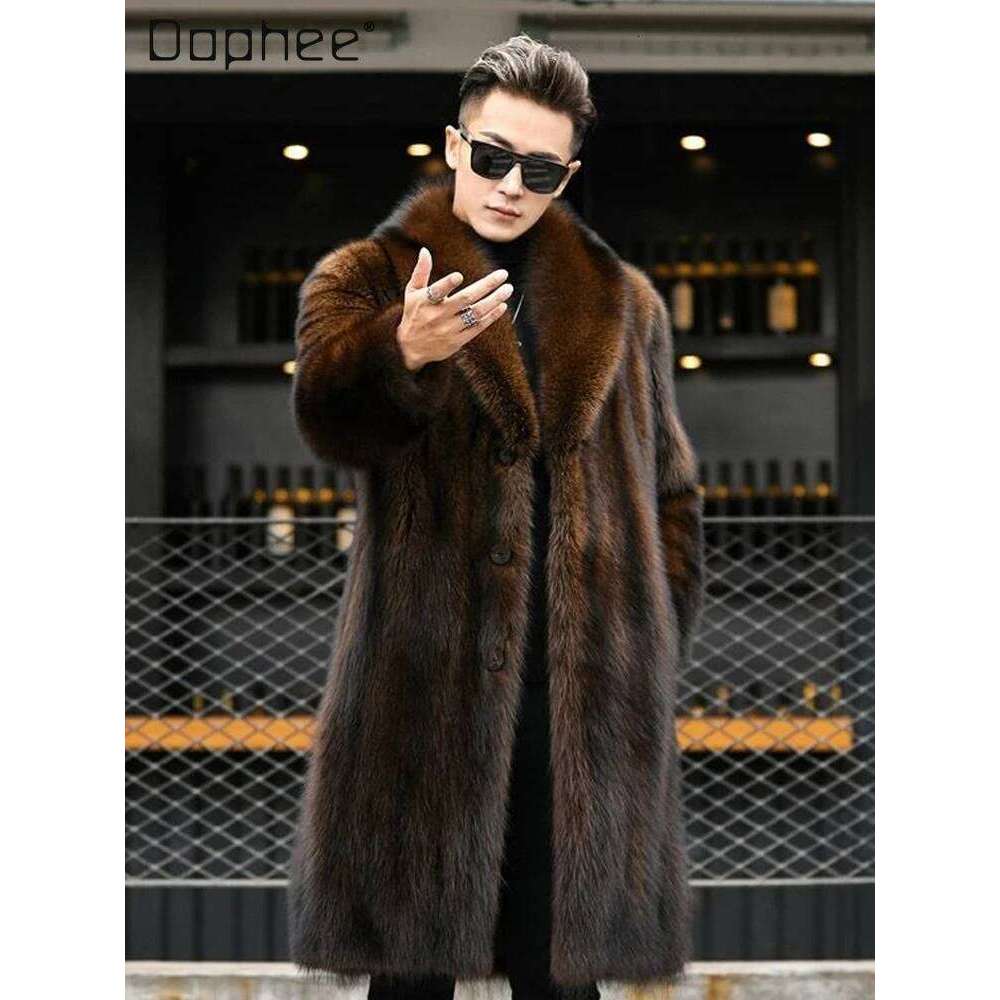 High-end Luxurious Stylish Men's Eco-friendly Coat Mid-length Overcoat 2025 Winter New Faux Mink Fur Coats Z260313