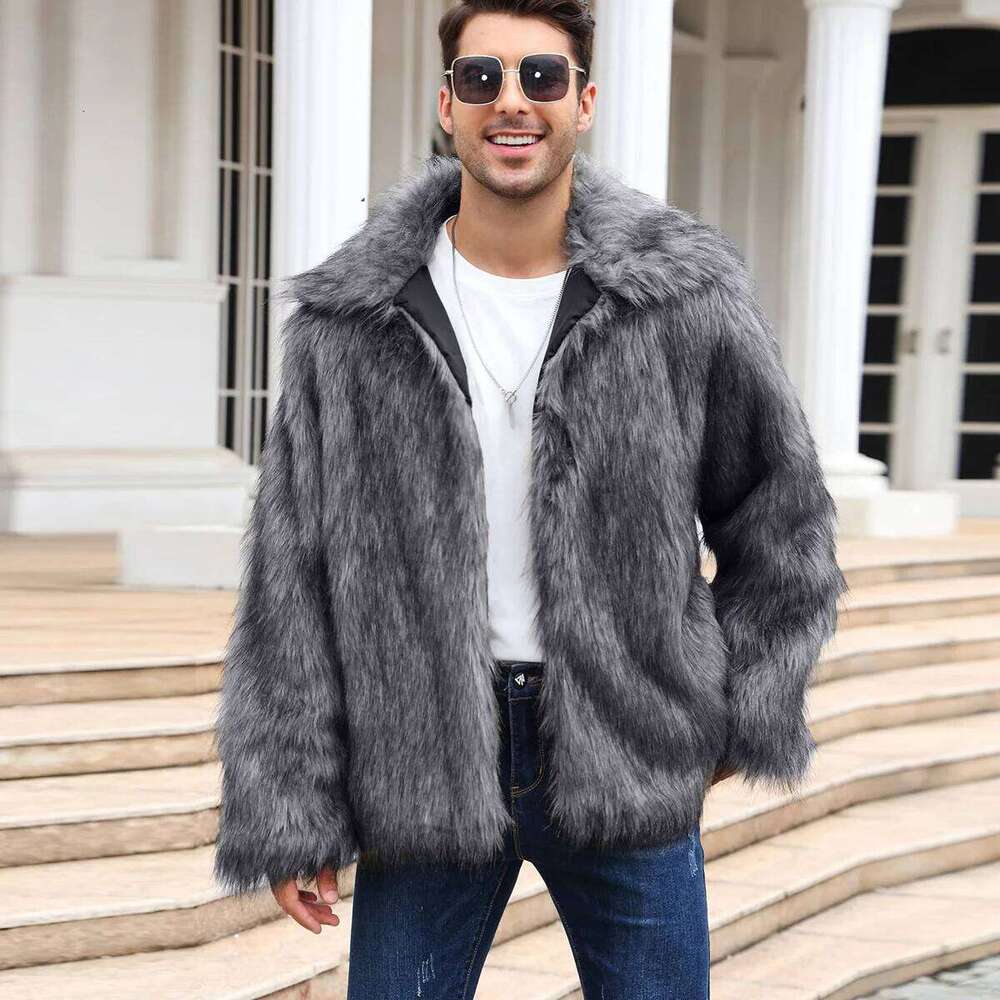 Luxury High-quality Jacket Soft Fluffy Winter Faux Men's Lapel Outerwear Warm Design Streetwear Fake Fur Coat Men Z260313
