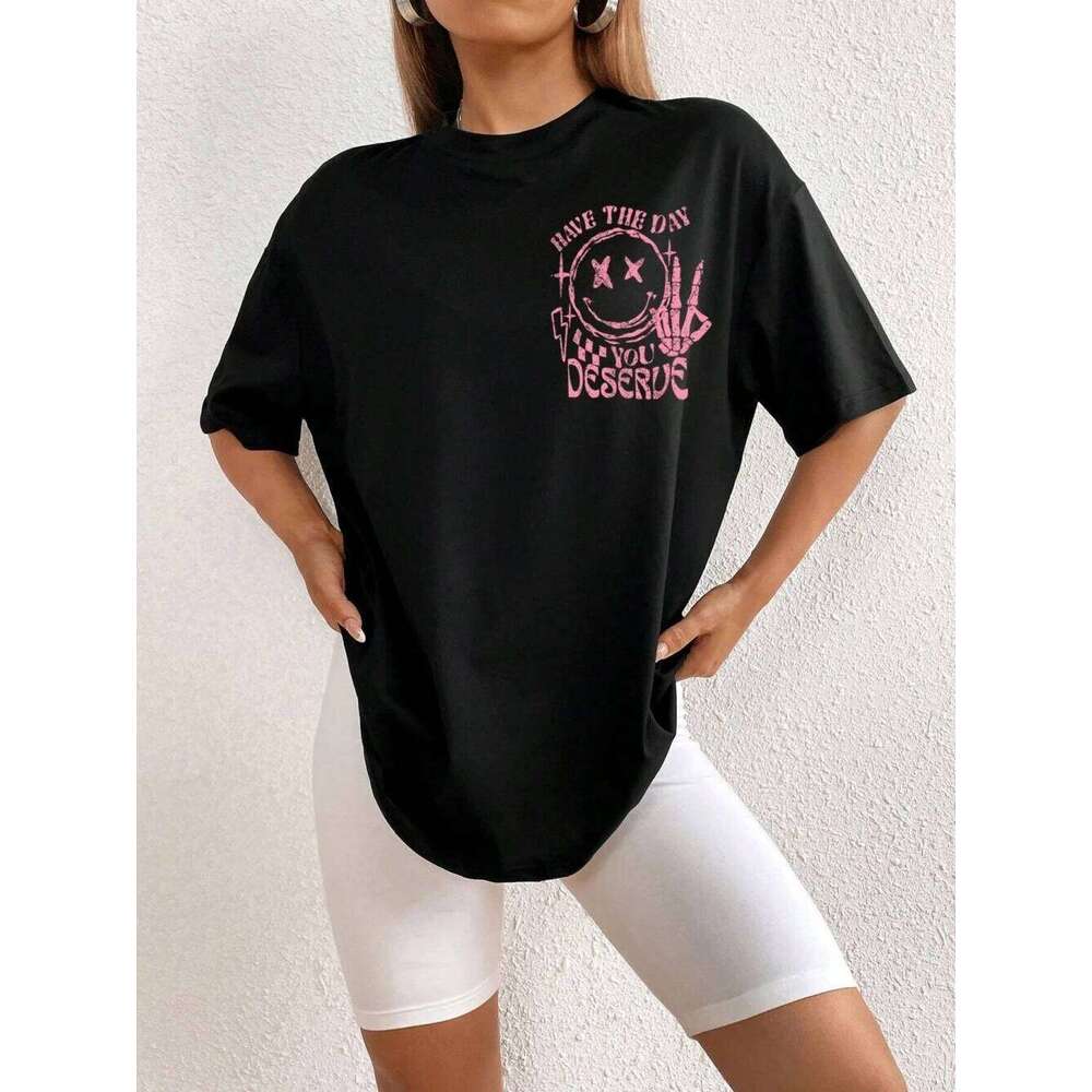 Have The Day You Deserue Letter Graphic Women T-Shirt Cotton Sport T Shirt Soft Breathable Clothes Oversized Casual Short Sleeve Z260314