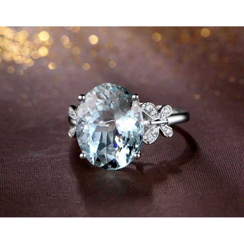 Sky blue cubic zirconia Silver Plated Stainless steel Rings For Women Jewelry Wedding Engagement Ring Wholesale Size 6-10 H260312