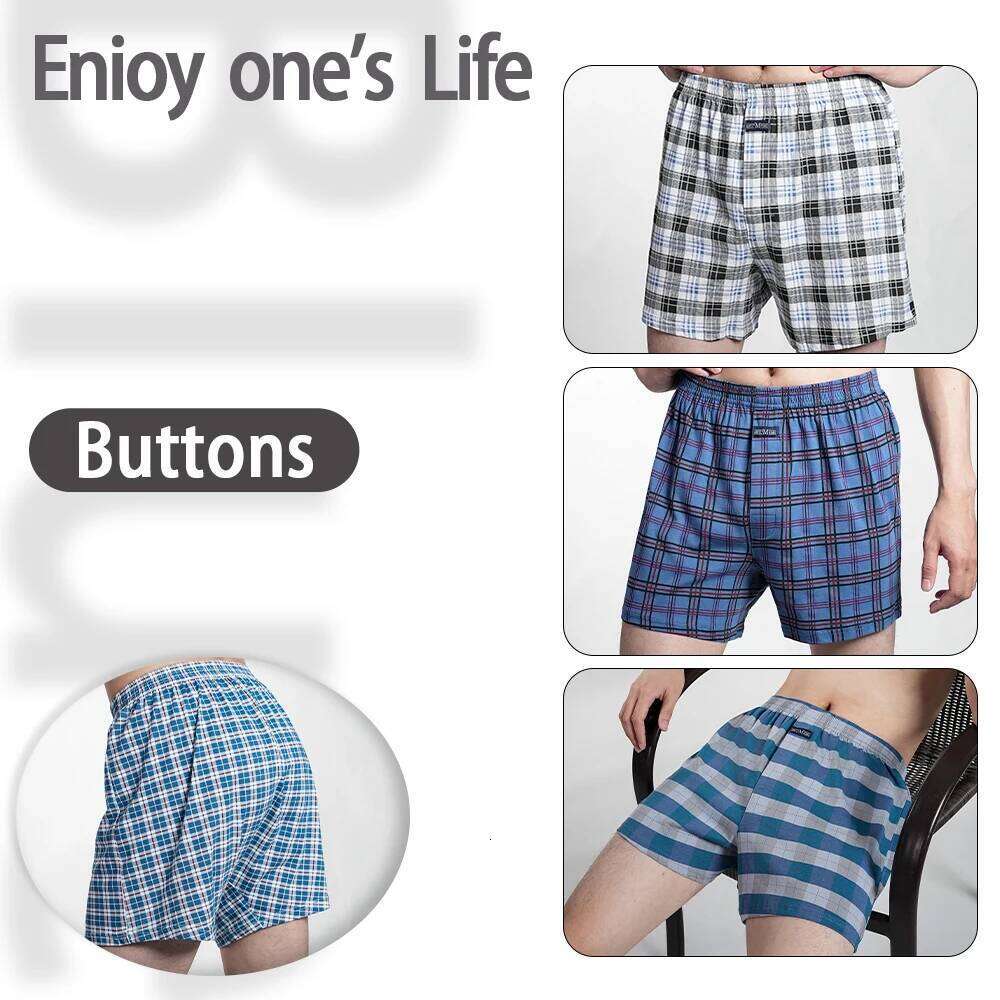 Men's High Waist Big Underpants Pure Cotton Boxer Shorts Underwear Casual Plaid Plus Size Aro Pants Pajama Bottoms at home M-3XL