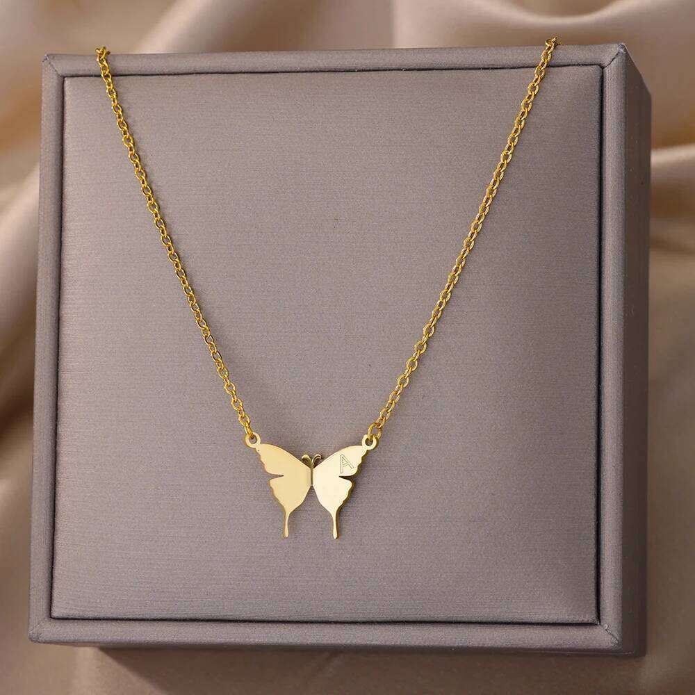 Stainless Steel Initial Letter Necklaces For Women Minimalist Gold Color Butterfly Name Necklace Wedding Jewelry BFF H260312