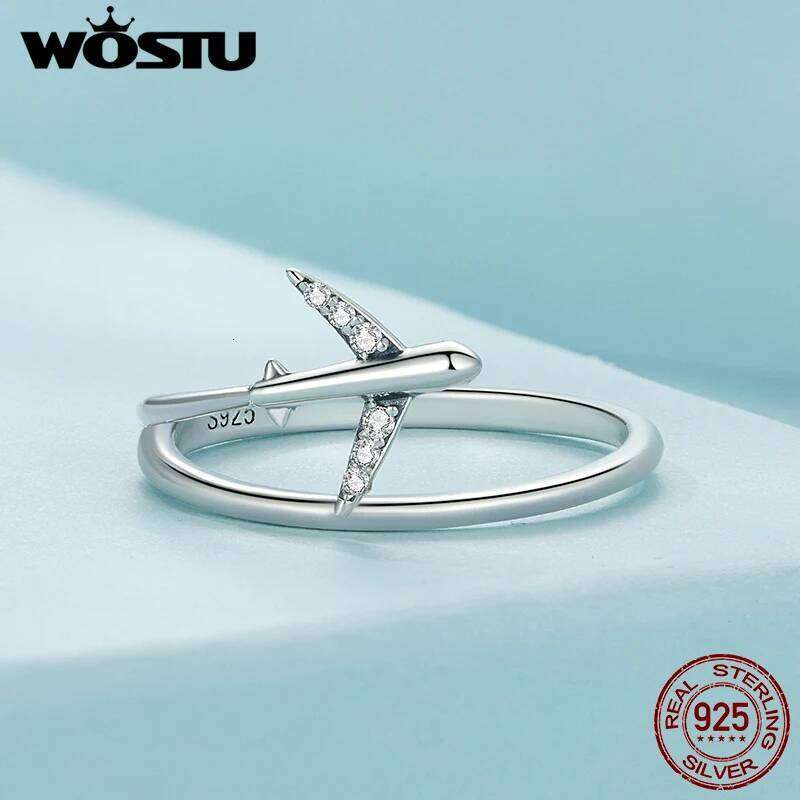 WOSTU Original 925 Sterling Silver Airplane Ring with Zircon for Women Girl Party Birthday Graduation Lucky Gift Fine Jewelry H260312