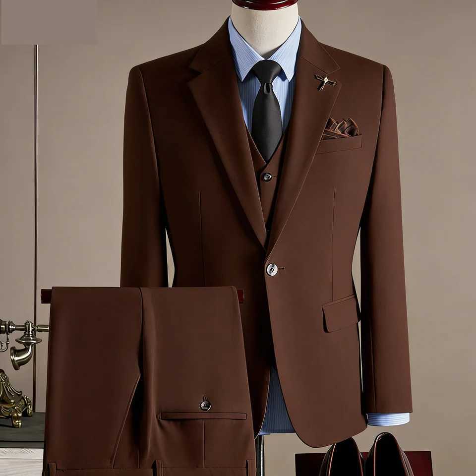 Mens Professional Business Suit Set Jacket Waistcoat Trousers Wedding Formal Attire M260313