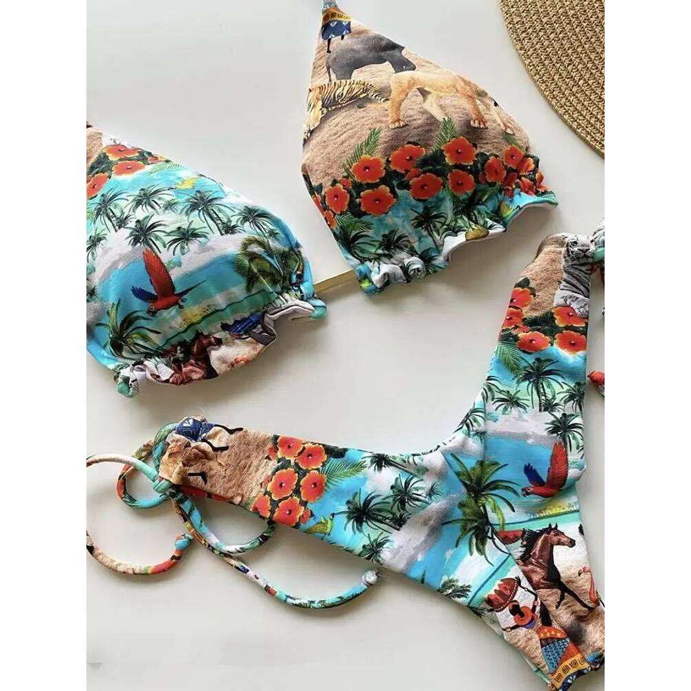 2020 Floral Print Swimwear Women Swimsuit Brazilian Bikini Push Up Bikinis Bandage Biquini Feminino Women's Swimming Suit Y260303
