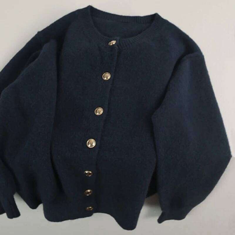 Knitted Cardigan women's 2025 Spring New Korean Loose Solid Color Round Neck Sweater Coat Z260313