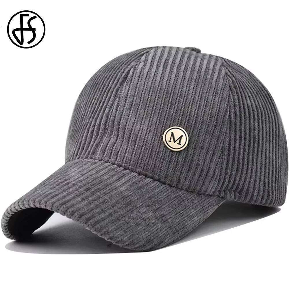 FS Winter Gray Corduroy Hats For Men Vintage Striped Warm Women Baseball Caps Windproof Outdoor Sports Golf Hat Gorras Hombre Z260314