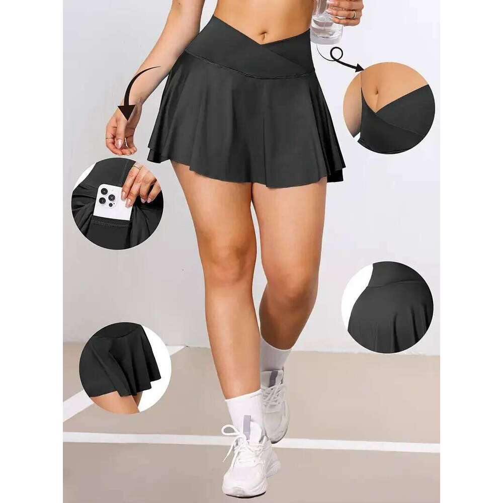 Womens Tennis Skirt with Pockets Crossover High Waisted Athletic Golf Skorts Running Workout Skirts 2 in 1 Fashion Streetwear Z260314
