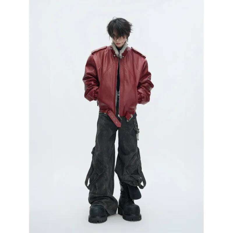 Winter Men's Faux Fur Coat High Street Solid Color Zippers Thickened Warm Loose Male Wool Liner Leather Jackets Z260313