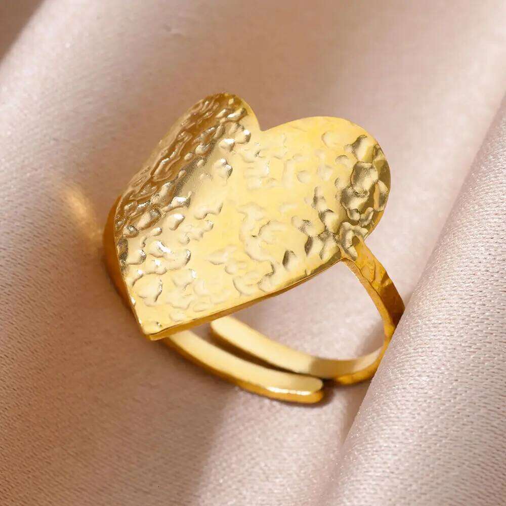 Stainless Steel Heart Rings For Women Gold Color Open Geometric Ring 2024 Trending Wedding Aesthetic Fashion Jewelry H260312