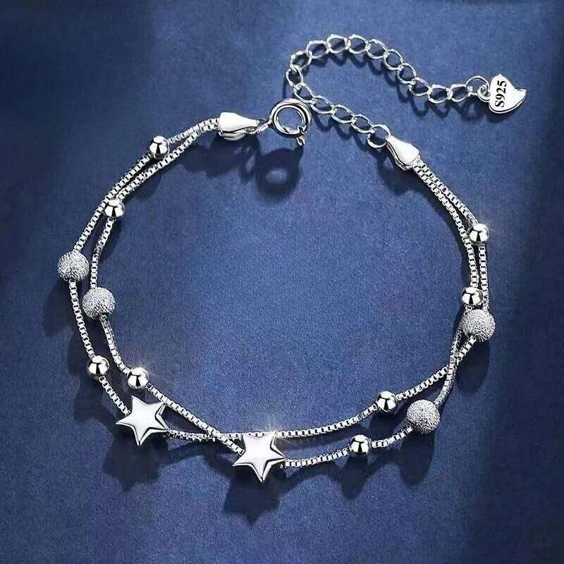 925 Sterling Silver Star Beads Bracelet for Women Girls Exquisite Double Layer Chain Bangles Romantic Fashion Jewelry Gifts Z260313
