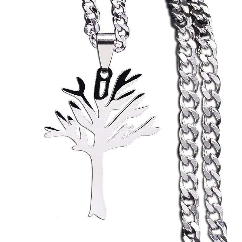 1 Piece Simple Tree of Life Personalized Fashion Style Titanium Steel Silver Color Pendant Necklace for Men and Women H260312
