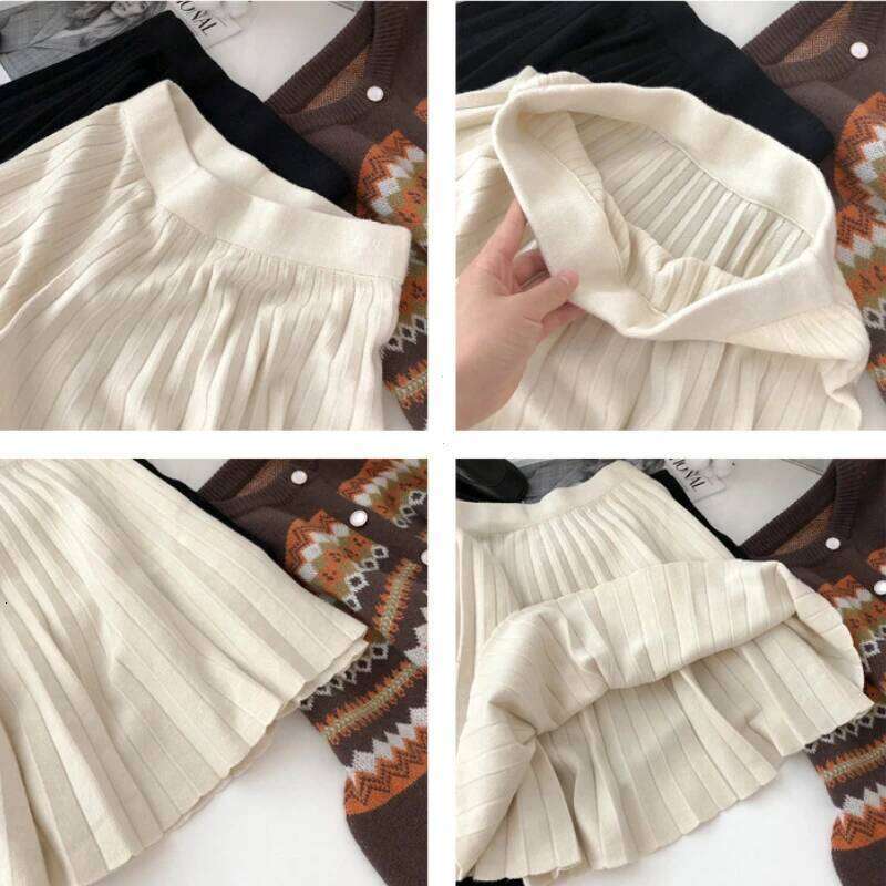 Knit White for Autumn A Line Short Woman Elastic Waist Women Knitted Black Mini Pleated Skirt Z260314