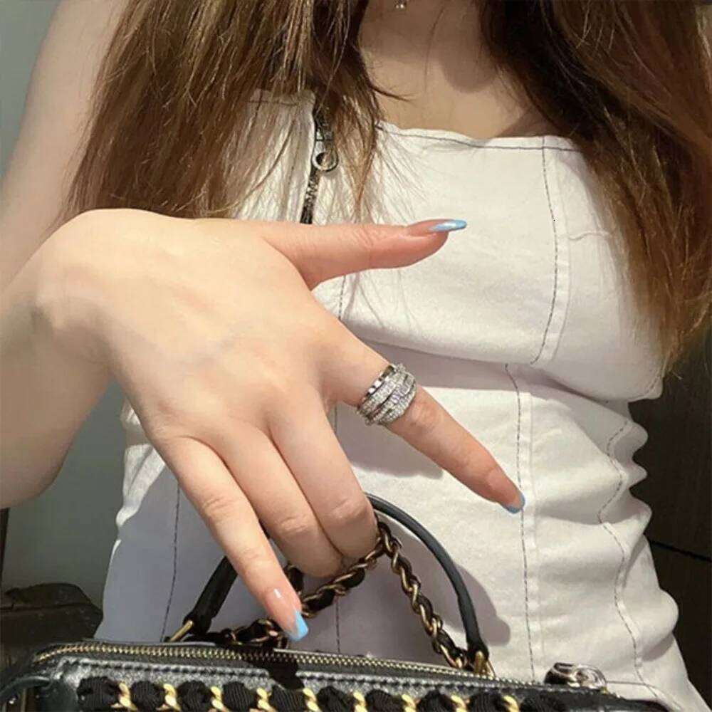 New Trendy Geometry Shiny Zircon Multi-layered Finger Gold Color Stainless Steel Couple Ring for Women Men Jewelry Gift H260312