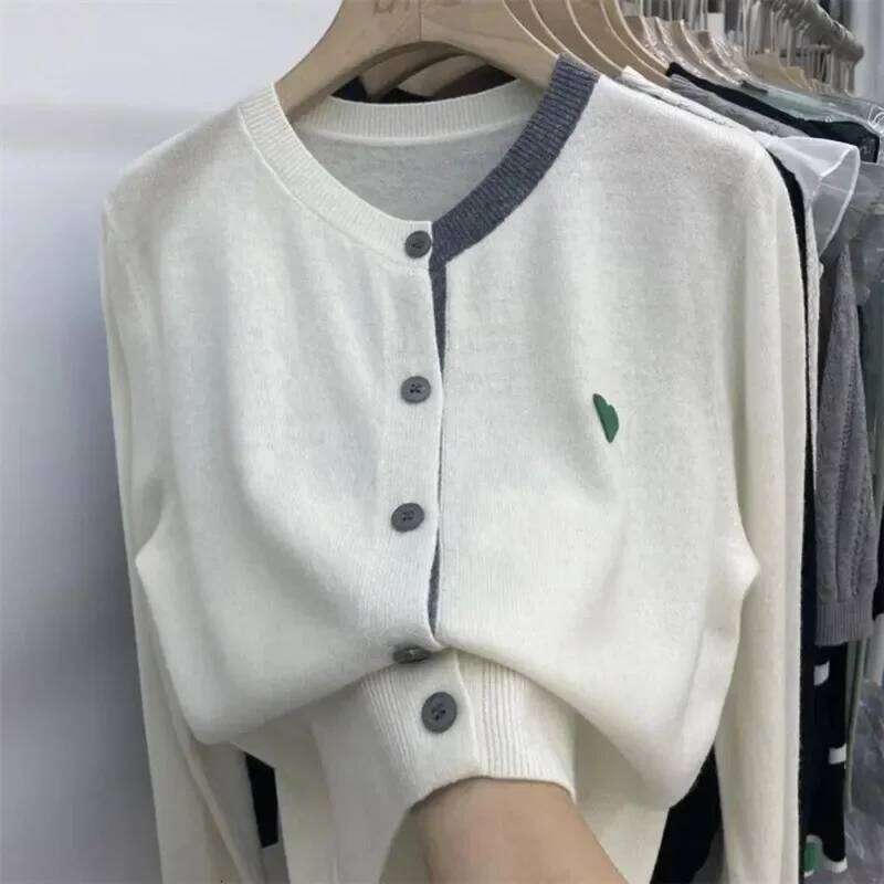 Women Fall Winter Knit Cardigan Single-breasted Round Neck Color Matching Elastic Warm Anti-pilling Lady Sweater Coat Z260313