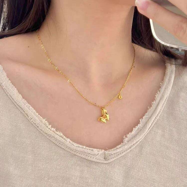 AETEEY New Chinese Gold Origami 3D Pony Necklace Women Minimalist Light Zodiac Year Coin Clavicle Chain H260312