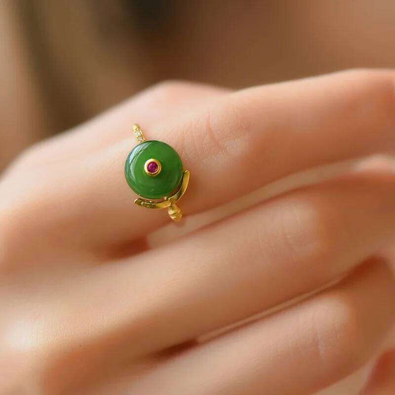 Ancient gold craft Natural Hetian jade vintage charm unique square design rings for women adjustable stylish fresh party jewelry H260312