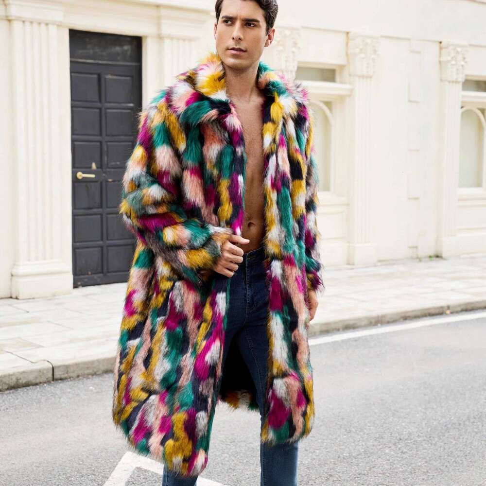 Autumn Winter New Fashion Men's Colorful Thicken Casual Trendy Loose Turn-down Collar Long Sleeve Faux Fur Coats Male Clothes Z260313