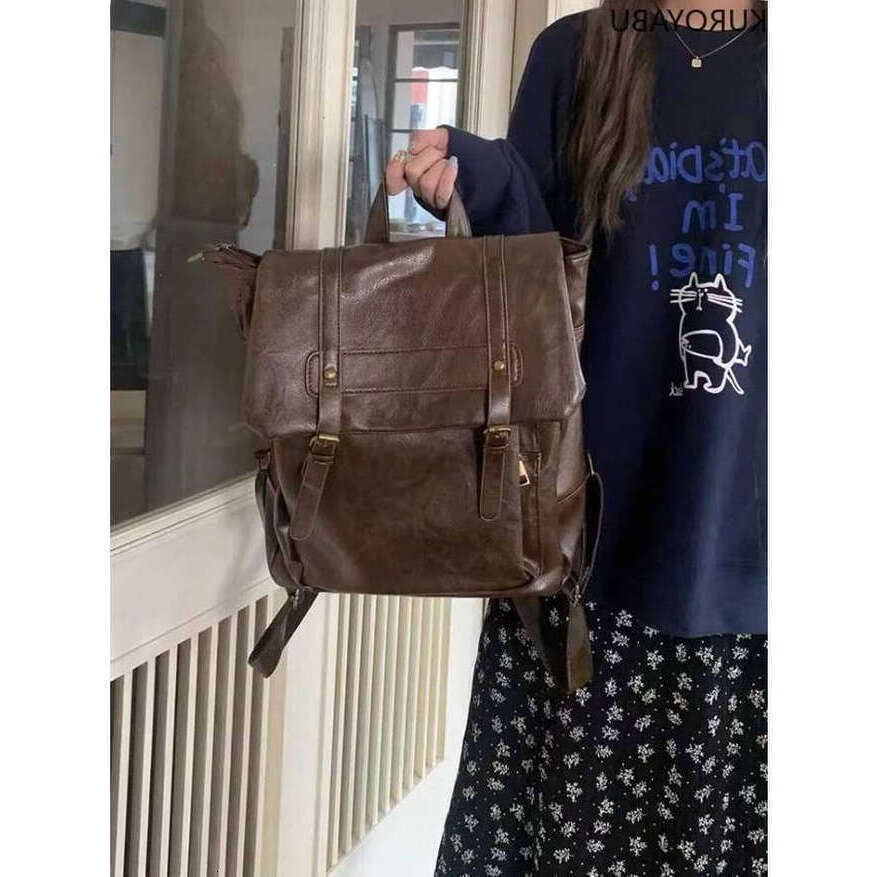 Vintage Brown Jk Backpacks Women High Street Preppy Style Pu Leather Backpack Ladies Harajuku Casual School Bag Fashion Y2k Bags Premium Backpack