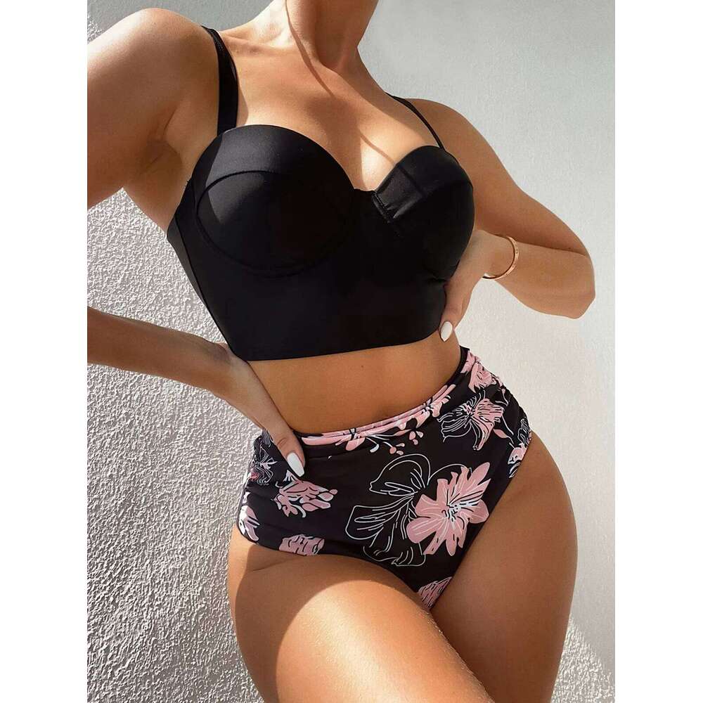 2024 Summer New Bikini Push Up Swimsuit Women Halter High Waist Swimwear Female Printed Bathing Suit Bathers Y260303