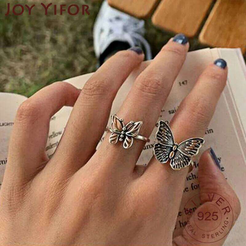 925 Sterling Silver Butterfly Rings for Women New Fashion Vintage Punk Fine Jewelry Birthday Party Accessories Gifts H260312