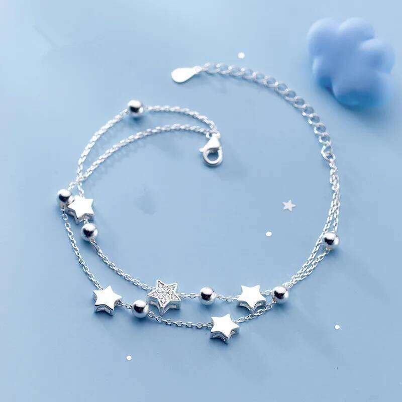 VENTFILLE 925 Sterling Silver Fashion Korean Five-pointed Star Crystal Double Bracelet Z260313