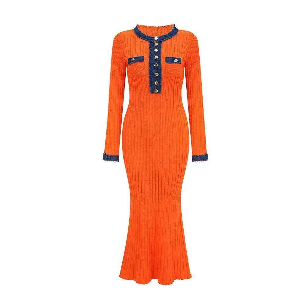 Korean Design Knitted Slim Sweater Dress Fall Winter New Long Sleeve Knit Dresses Women Elegant O-neck Sexy Knitwears Vestidos Z260314